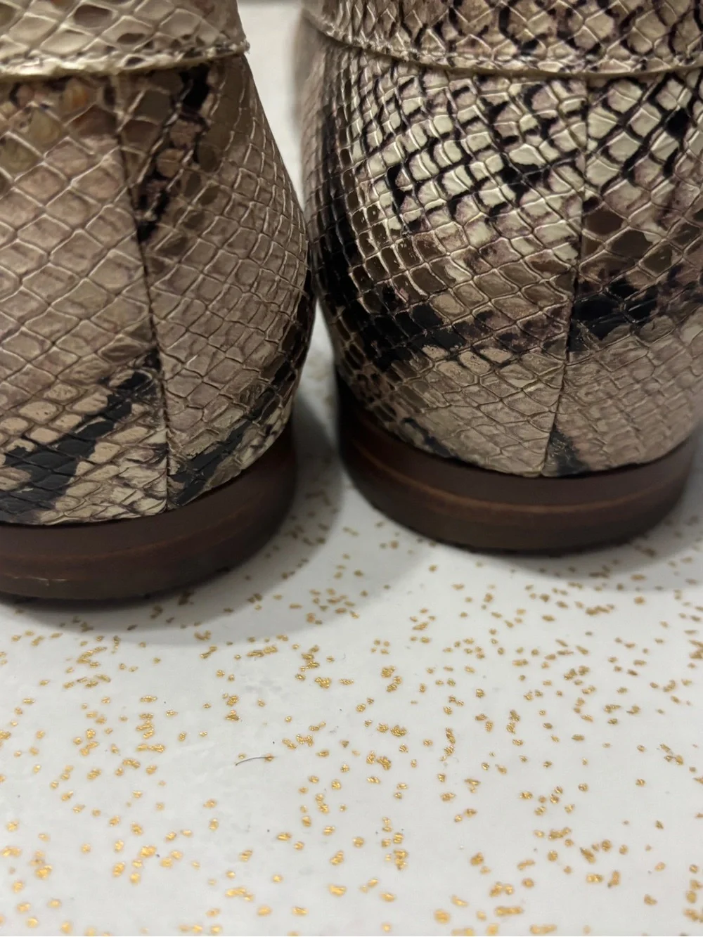 Cole Haan Beige Snake-Print Leather Loafers with Gold Bit